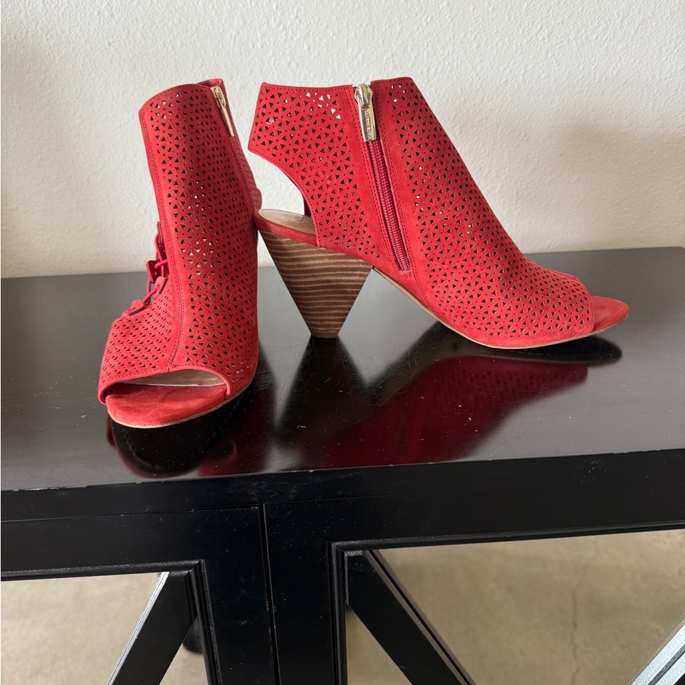 Vince Camuto Red Heeled Boots with Peep-Toe